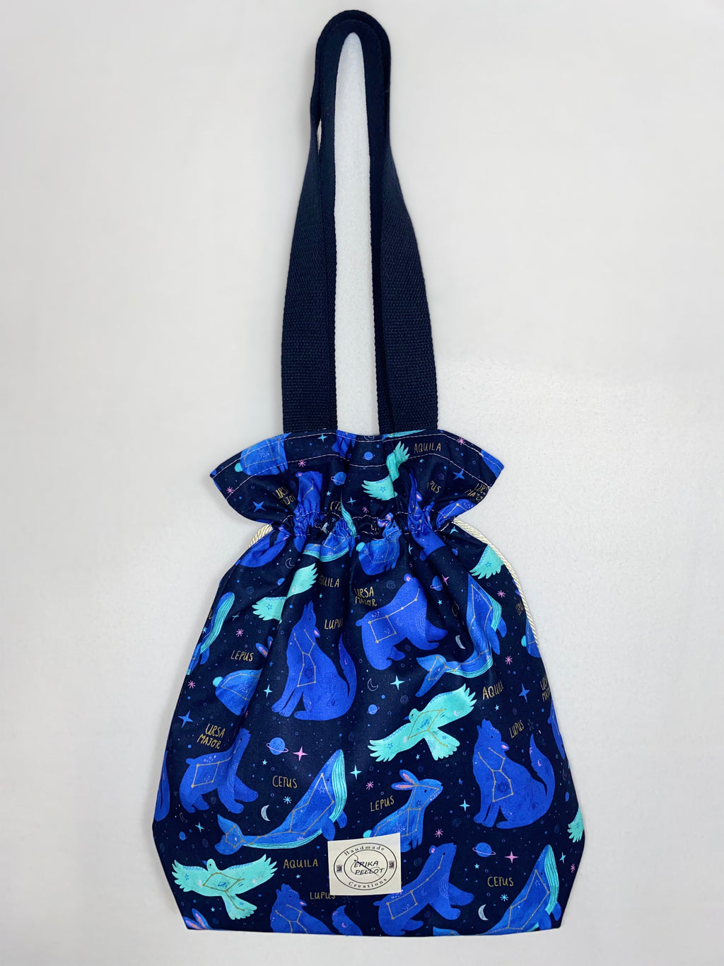 Blue Astrology Drawstring Handmade Tote Bag