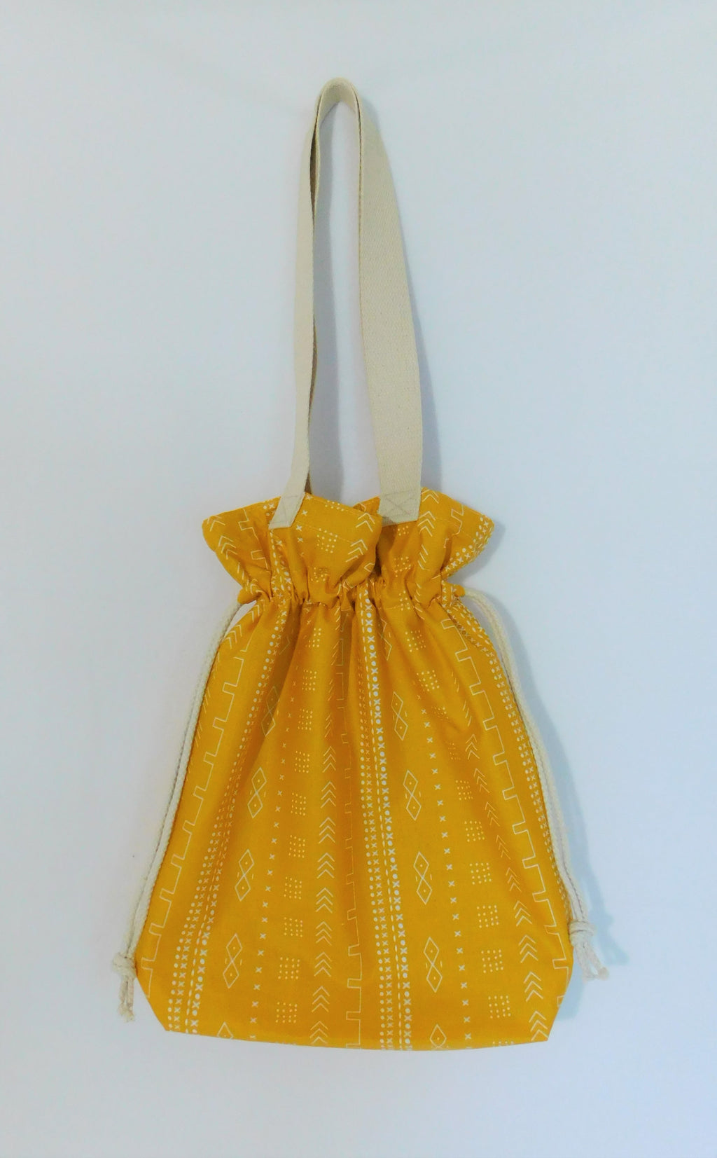 Mudcloth Yellow Drawstring Tote