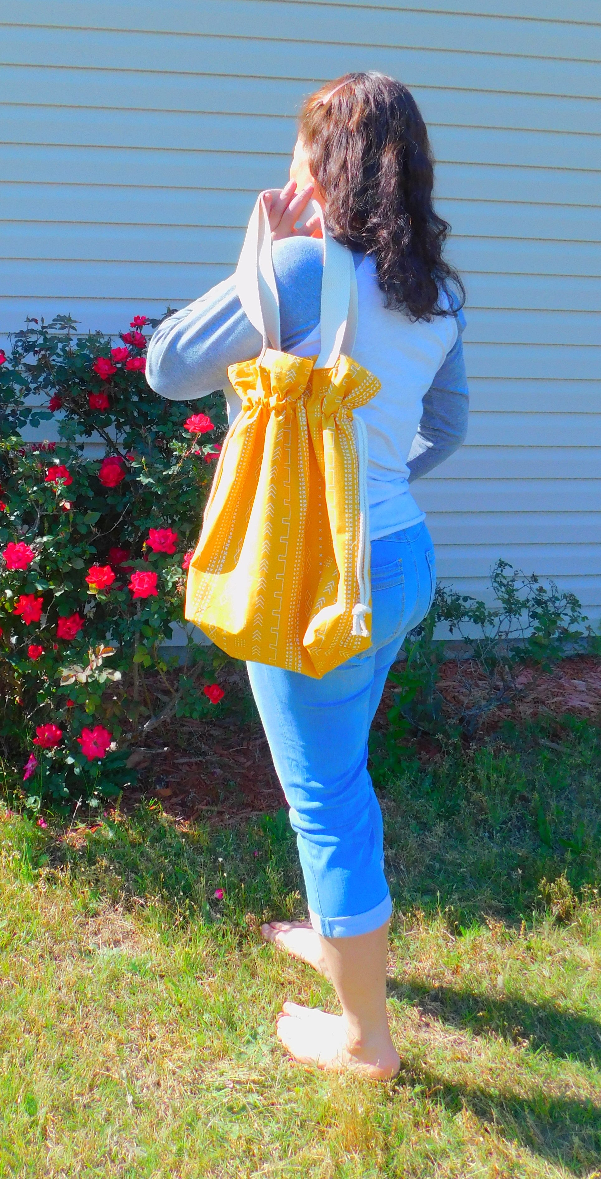 Mudcloth Yellow Drawstring Tote